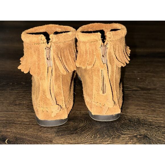 MINNETONKA Womens Moccasins Sz 7 Brown Suede Fringe Zip Ankle Boots - Picture 4 of 9